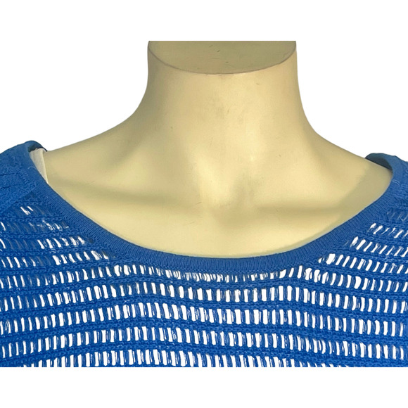 3-FOR-$30 Free People Sz L Babes Only Mesh Knit Sweater Lasting Laguna Blue New - Picture 4 of 13